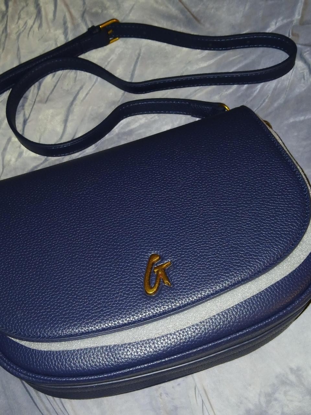 Glam-Aholic Iifestyle Navy Leather Crossbody Bag with Gold Accent